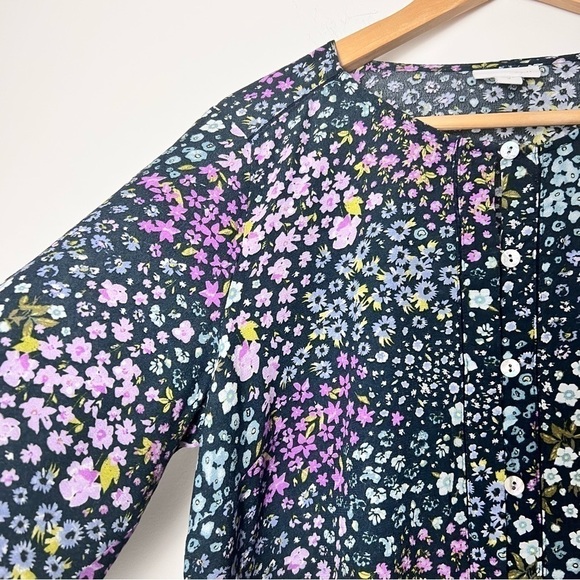 J. Jill Navy Spring Floral Print Button Down Rayon Long Sleeve Tunic Blouse - Picture 5 of 14